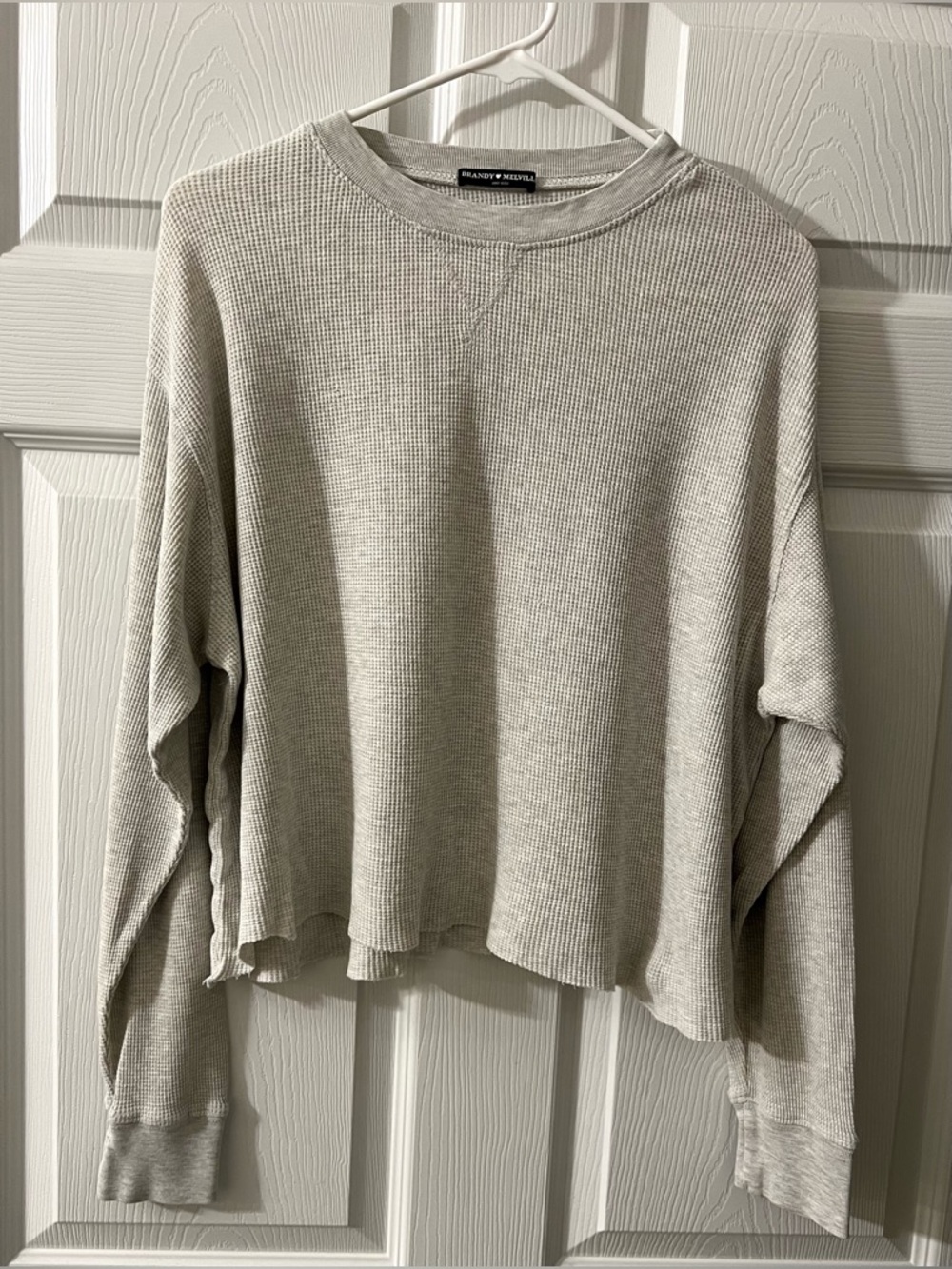 Brandy Melville Light Gray Waffle Knit Long Sleeve